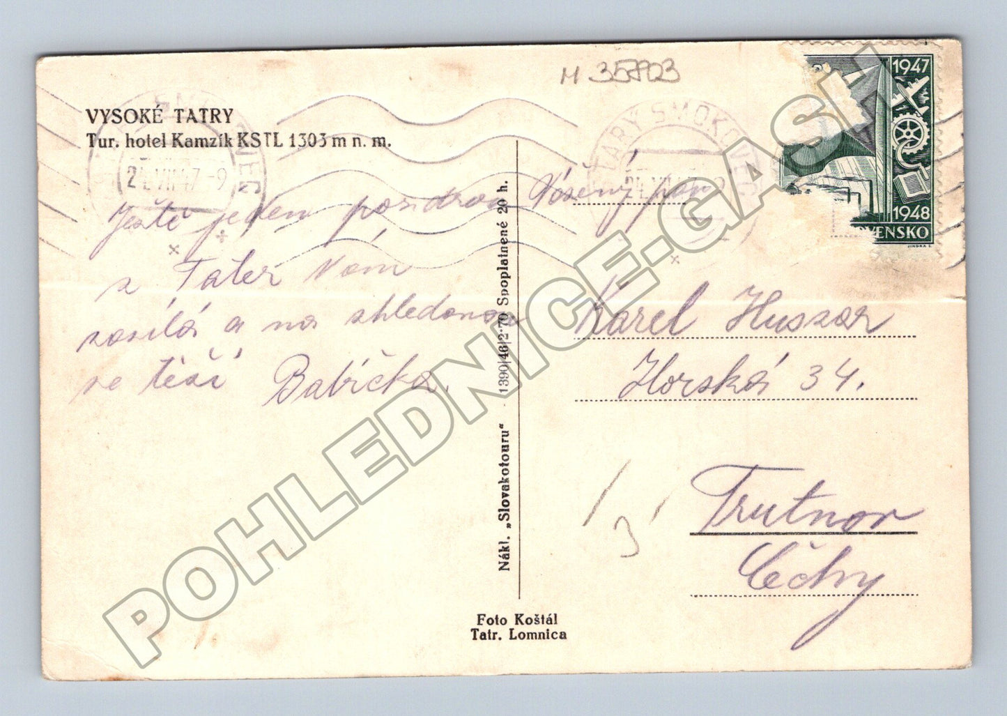 Pohlednice Slovensko Vysoké Tatry Hotel Kamzík 1948 (M35803)
