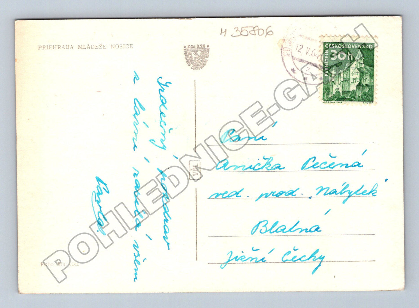Pohlednice Slovensko Priehrada Mládeže Nosice 1946 (M35806)
