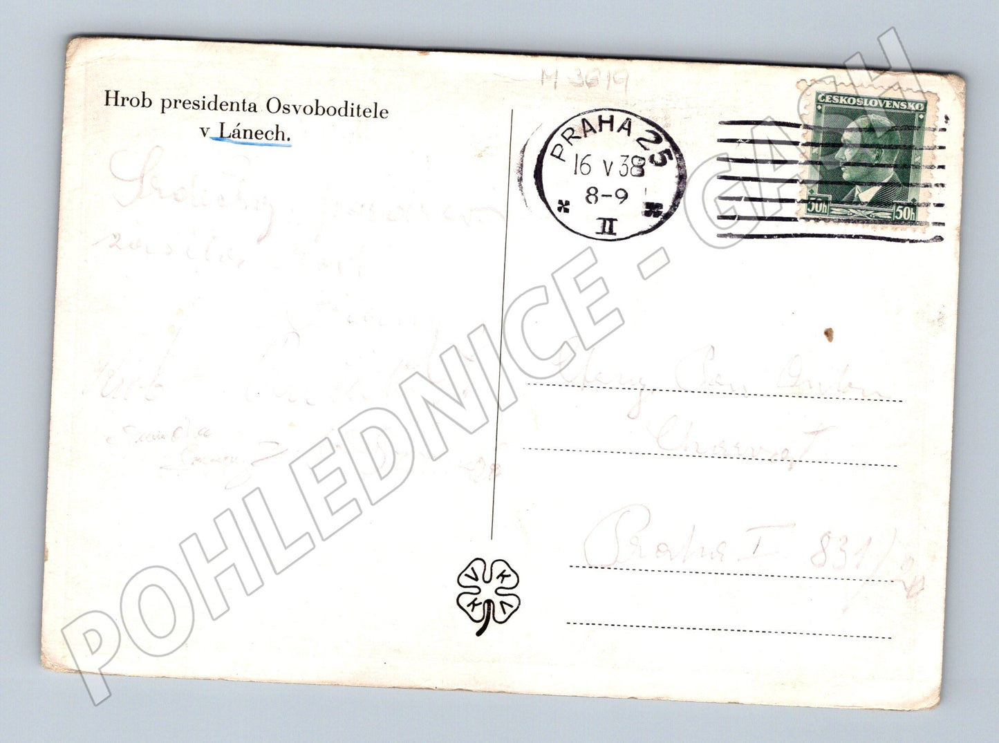 Pohlednice Hrob T G Masaryka Lány 1938 (M3619)