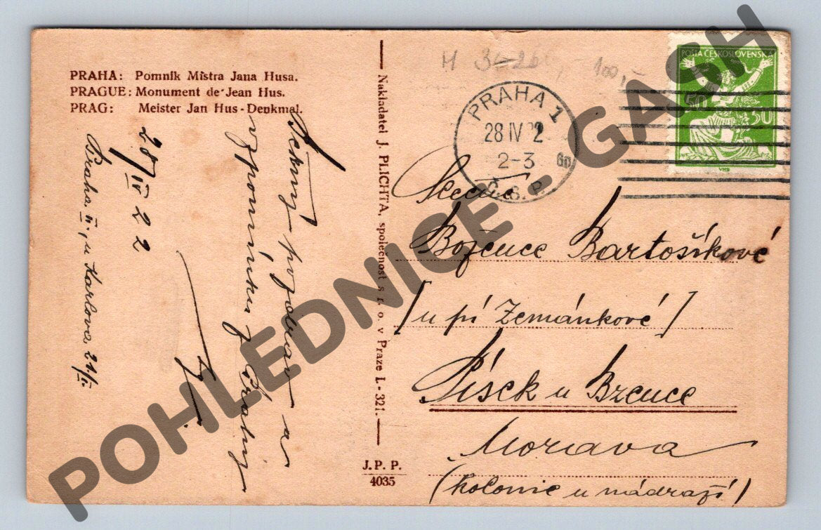 Pohlednice Praha pomník Jana Husa 1922 (M362)