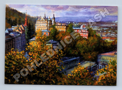 Pohlednice Karlovy Vary panorama akvarel (M36213)