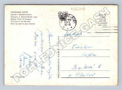 Pohlednice Mariánské Lázně jezírko v parku 1965 (M36219)
