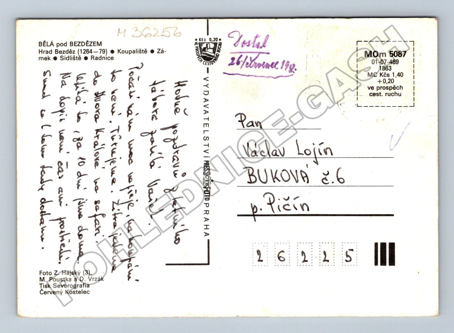 Pohlednice Bělá pod Bezdězem hrad Bezděz a město 198x (M36256)
