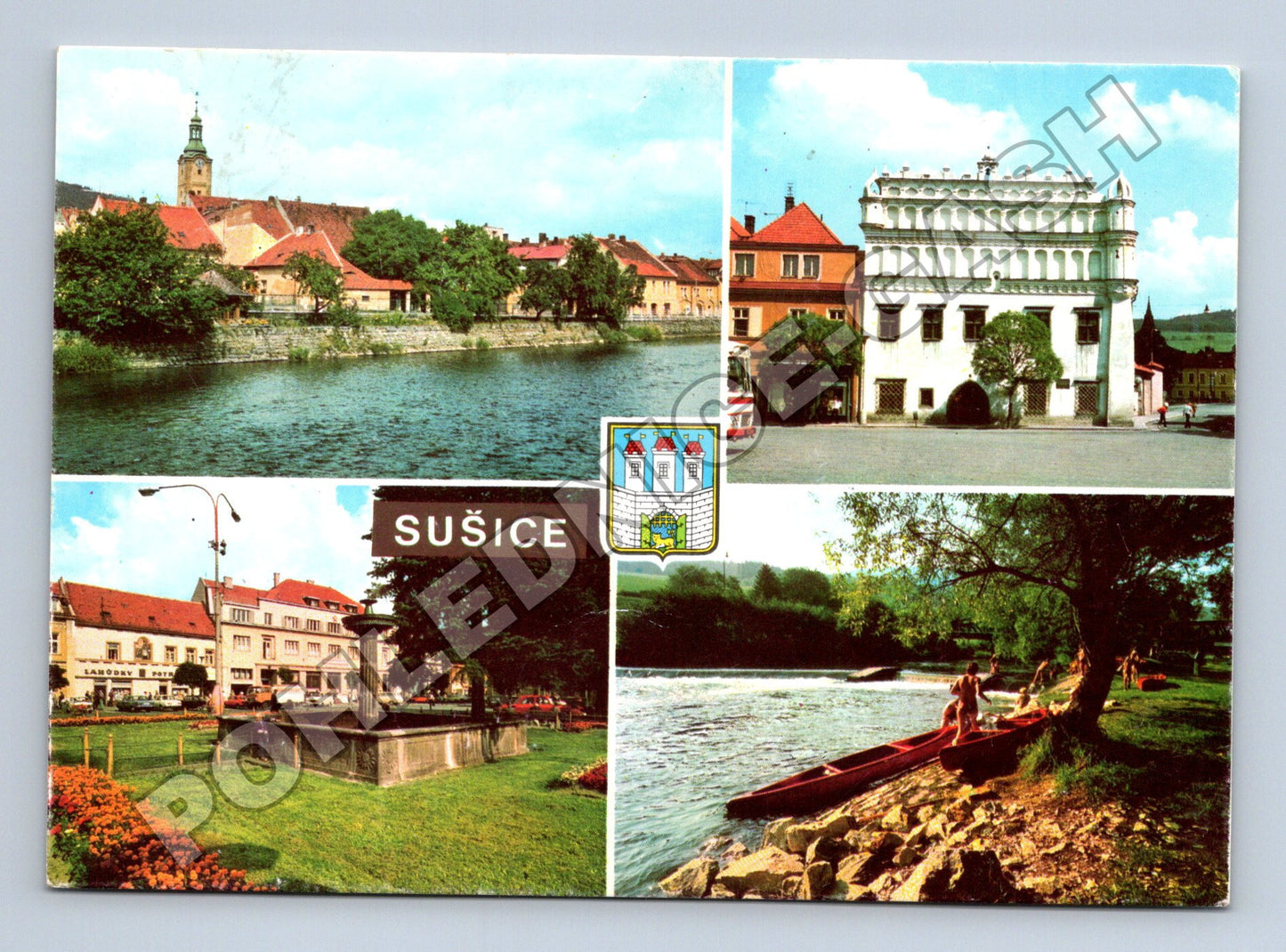 Pohlednice Sušice náměstí, řeka a město cca 1970 (M36270)