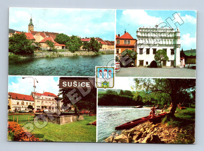 Pohlednice Sušice náměstí, řeka a město cca 1970 (M36270)