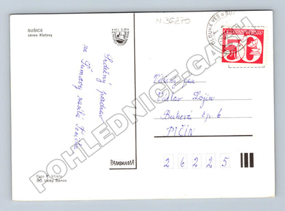 Pohlednice Sušice náměstí, řeka a město cca 1970 (M36270)