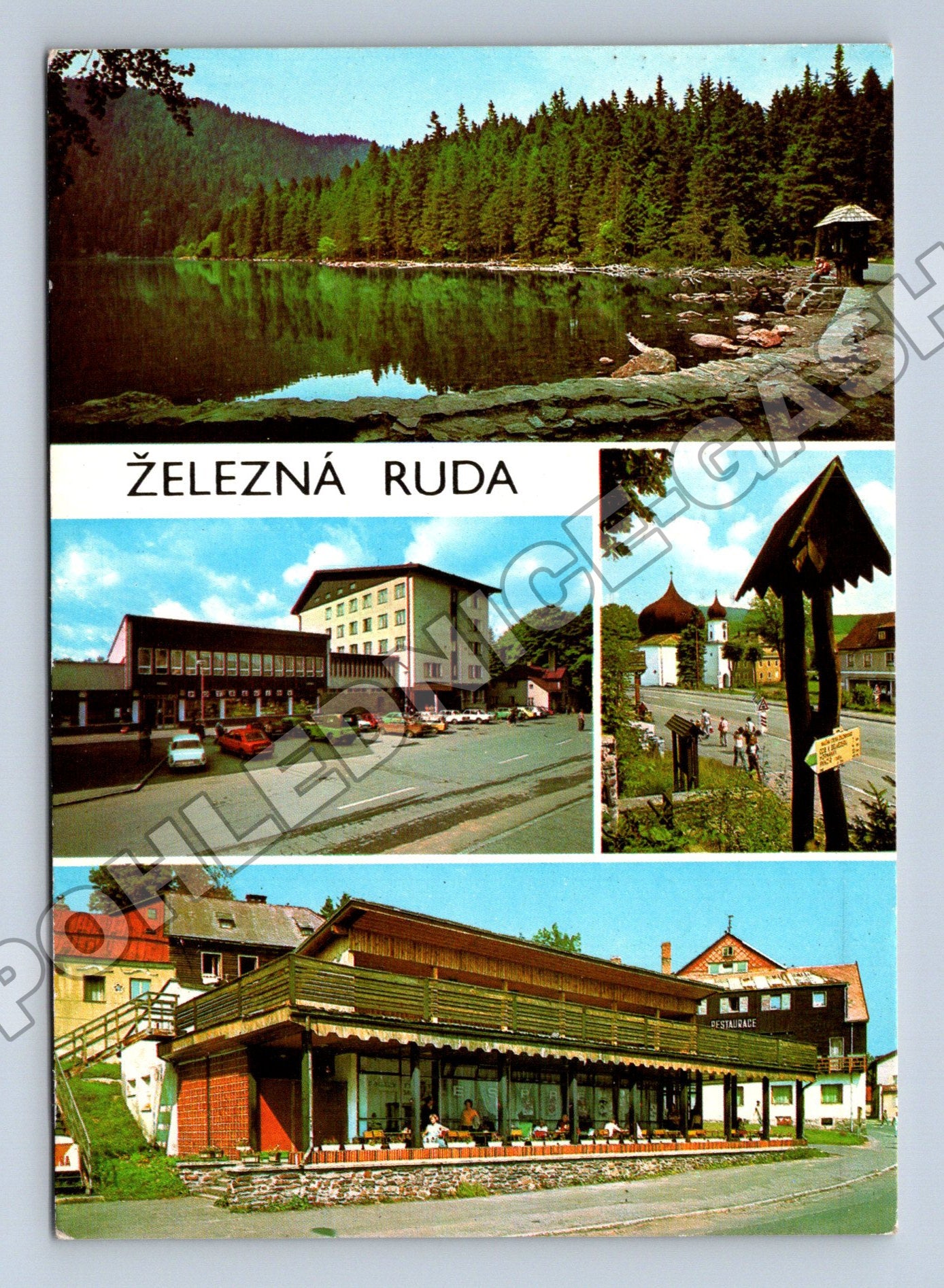 Pohlednice Železná Ruda Černé jezero hotely 198X (M36287)
