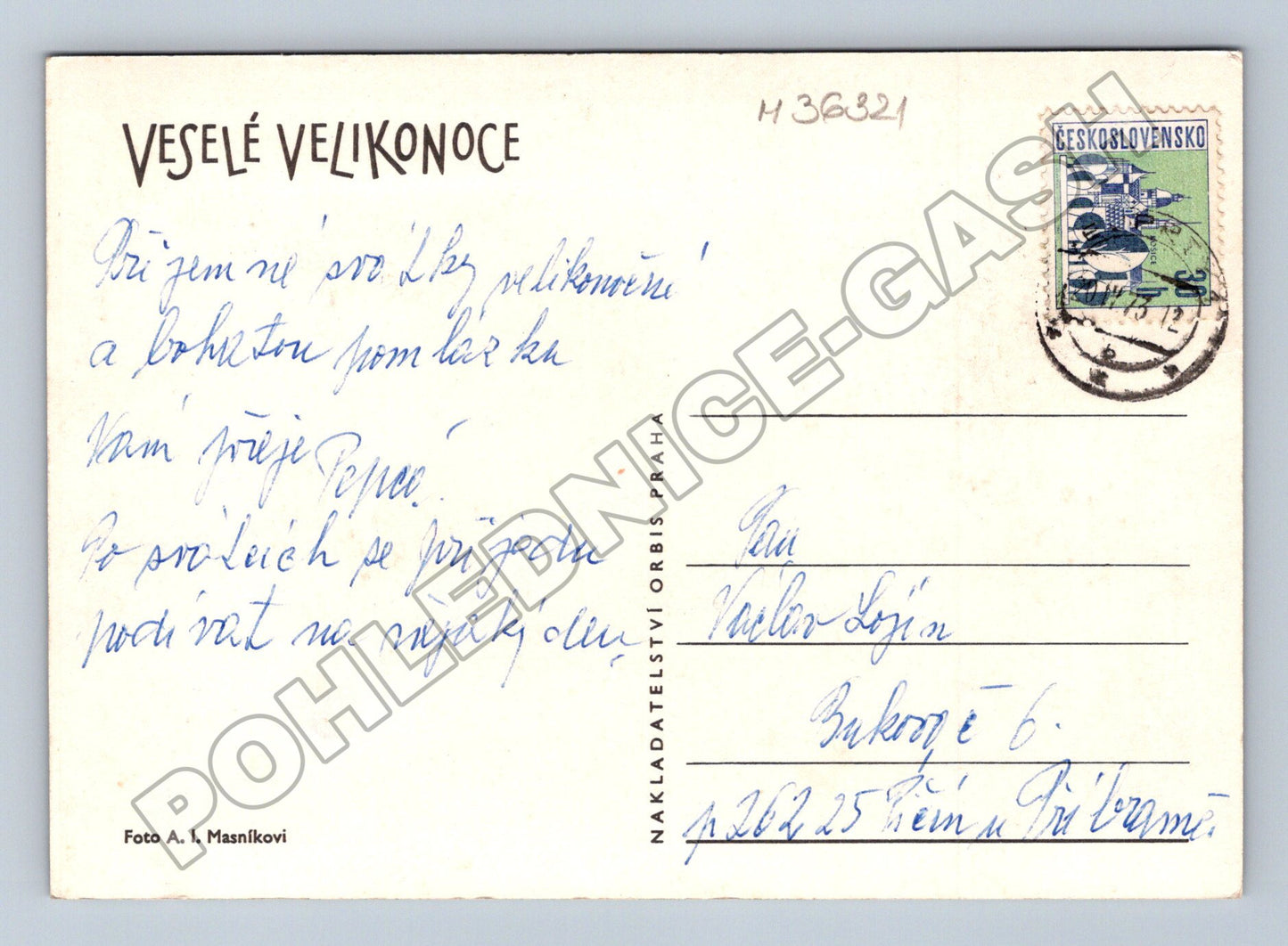 Pohlednice Velikonoce koš s kraslicemi a vrbou 1972 (M36321)