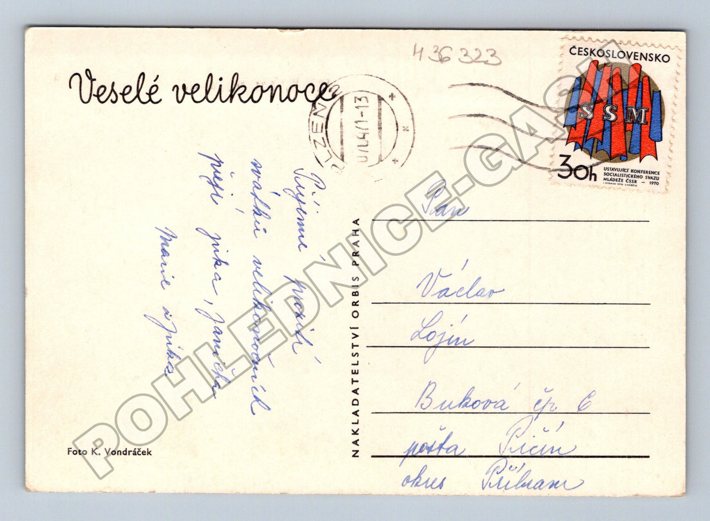 Pohlednice Československo Velikonoce plyšové hračky 1976 (M36323)