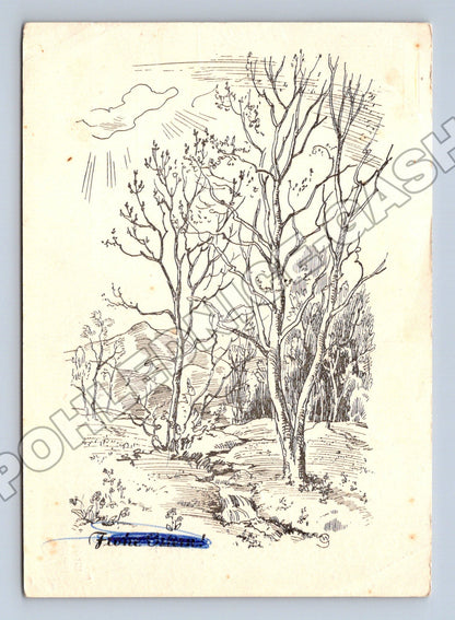Pohlednice Rakousko kresba stromy krajina 1957 (M36337)