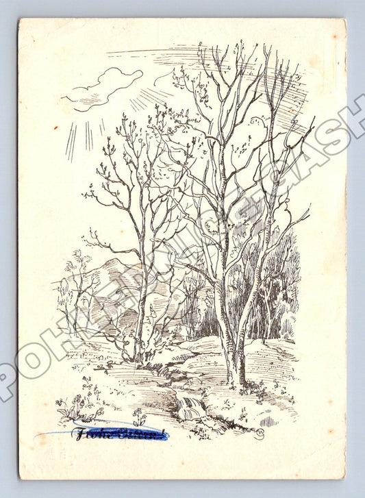 Pohlednice Rakousko kresba stromy krajina 1957 (M36337)