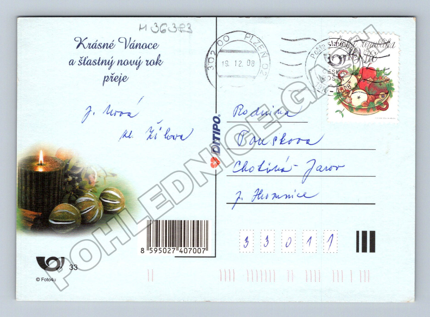 Pohlednice Vánoční novoroční motiv 2008 (M36383)