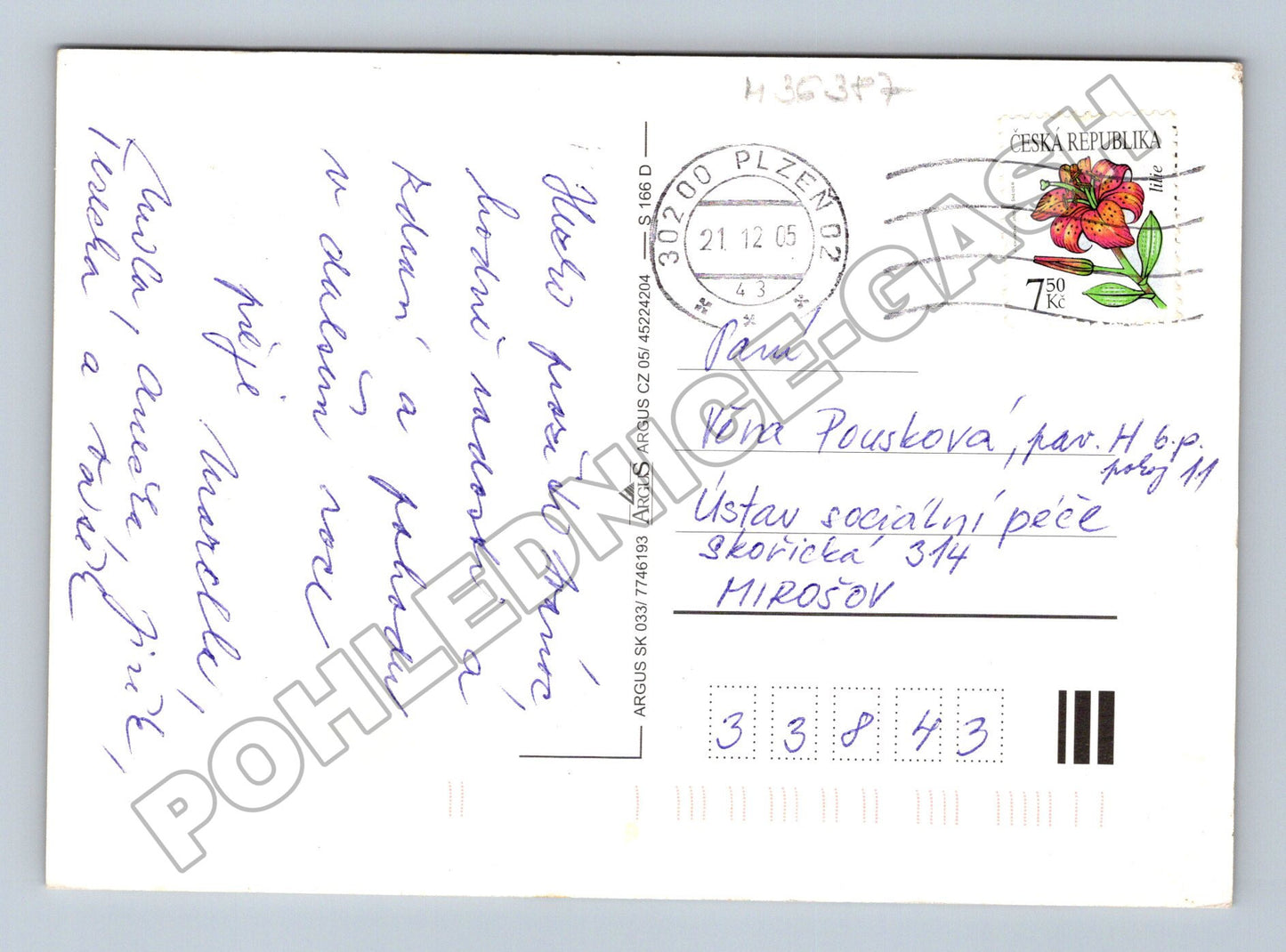 Pohlednice Vánoční svíčka dekorace 2005 (M36387)