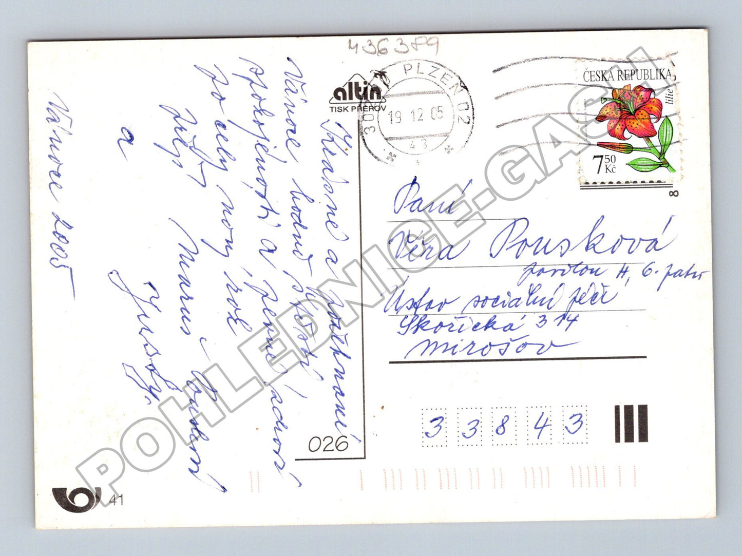 Pohlednice Vánoční motiv jablka ořechy 2005 (M36389)