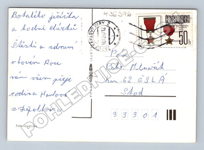 Pohlednice Vánoční motiv jmelí jablka 1982 (M36396)