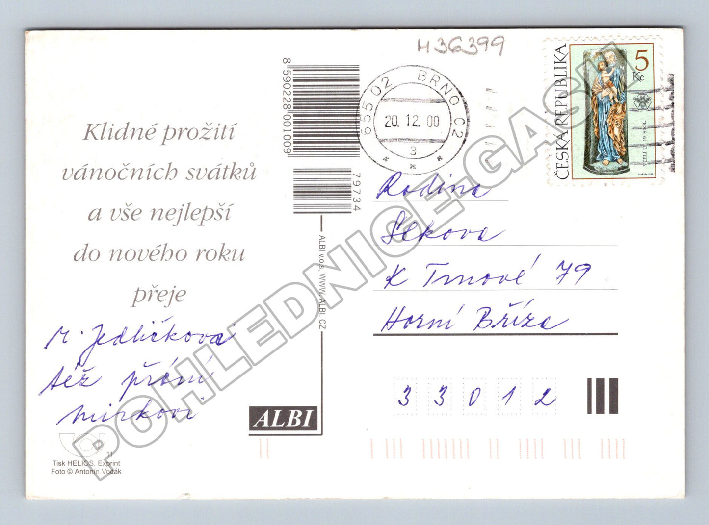 Pohlednice Vánoční zátiší svíčky a ořechy 2000 (M36399)