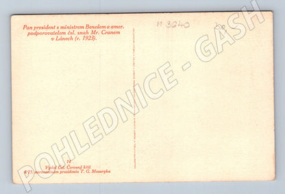 Pohlednice Masaryk Beneš Crane Lány 1923 (M3640)