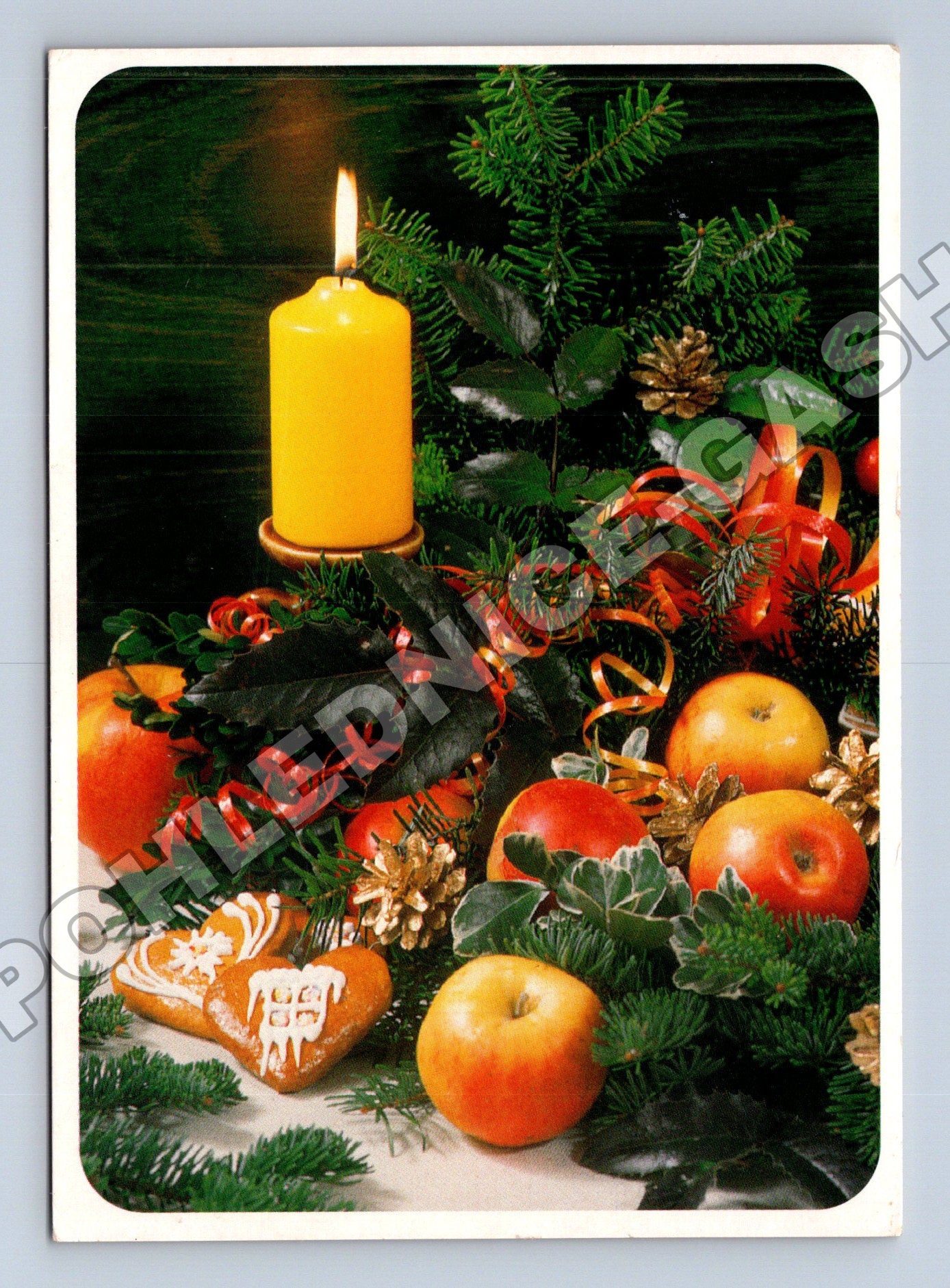 Pohlednice Vánoční motiv svíčka a jablka 1999 (M36402)