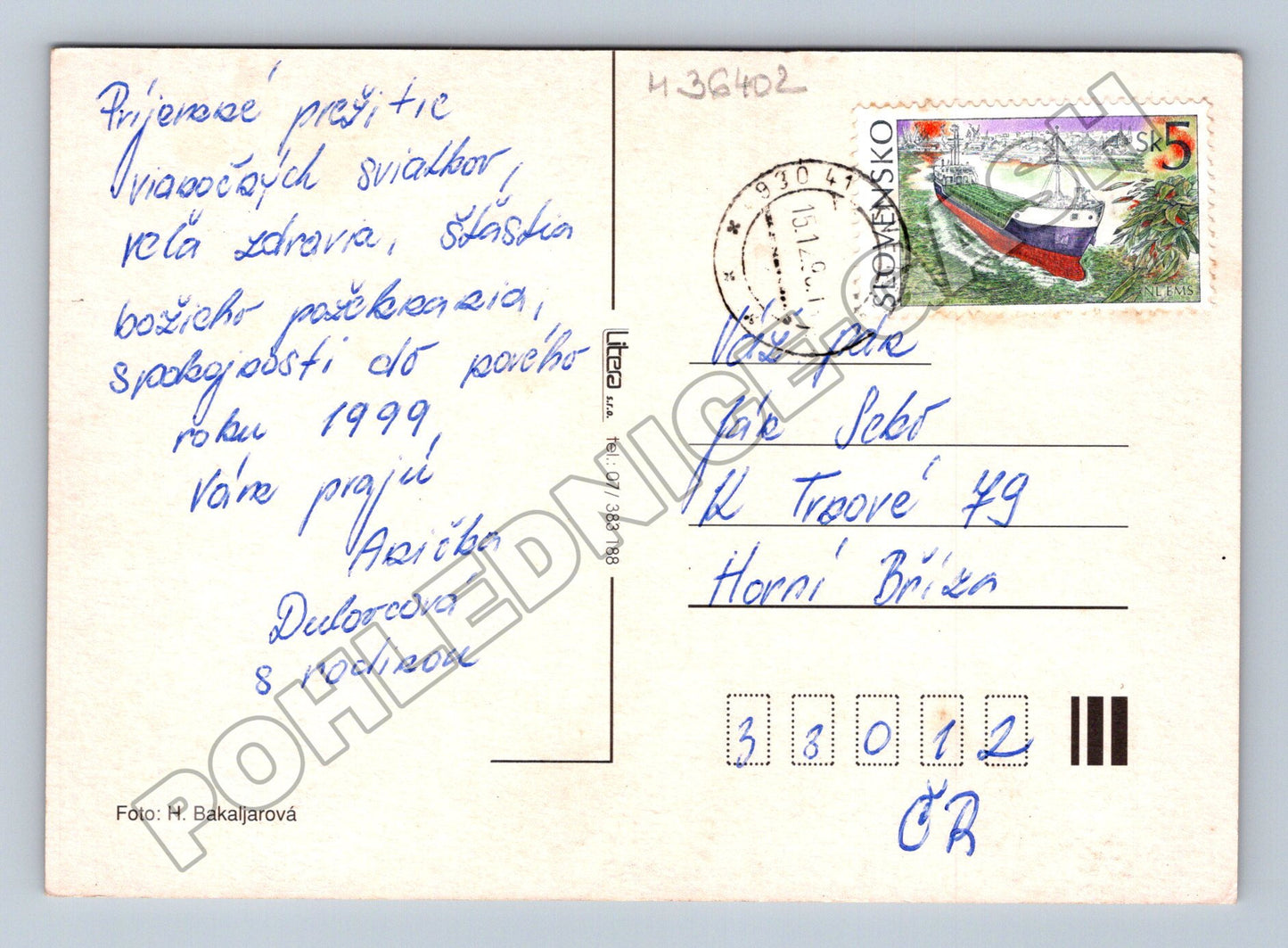 Pohlednice Vánoční motiv svíčka a jablka 1999 (M36402)