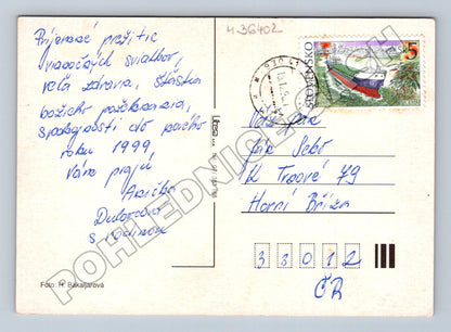 Pohlednice Vánoční motiv svíčka a jablka 1999 (M36402)