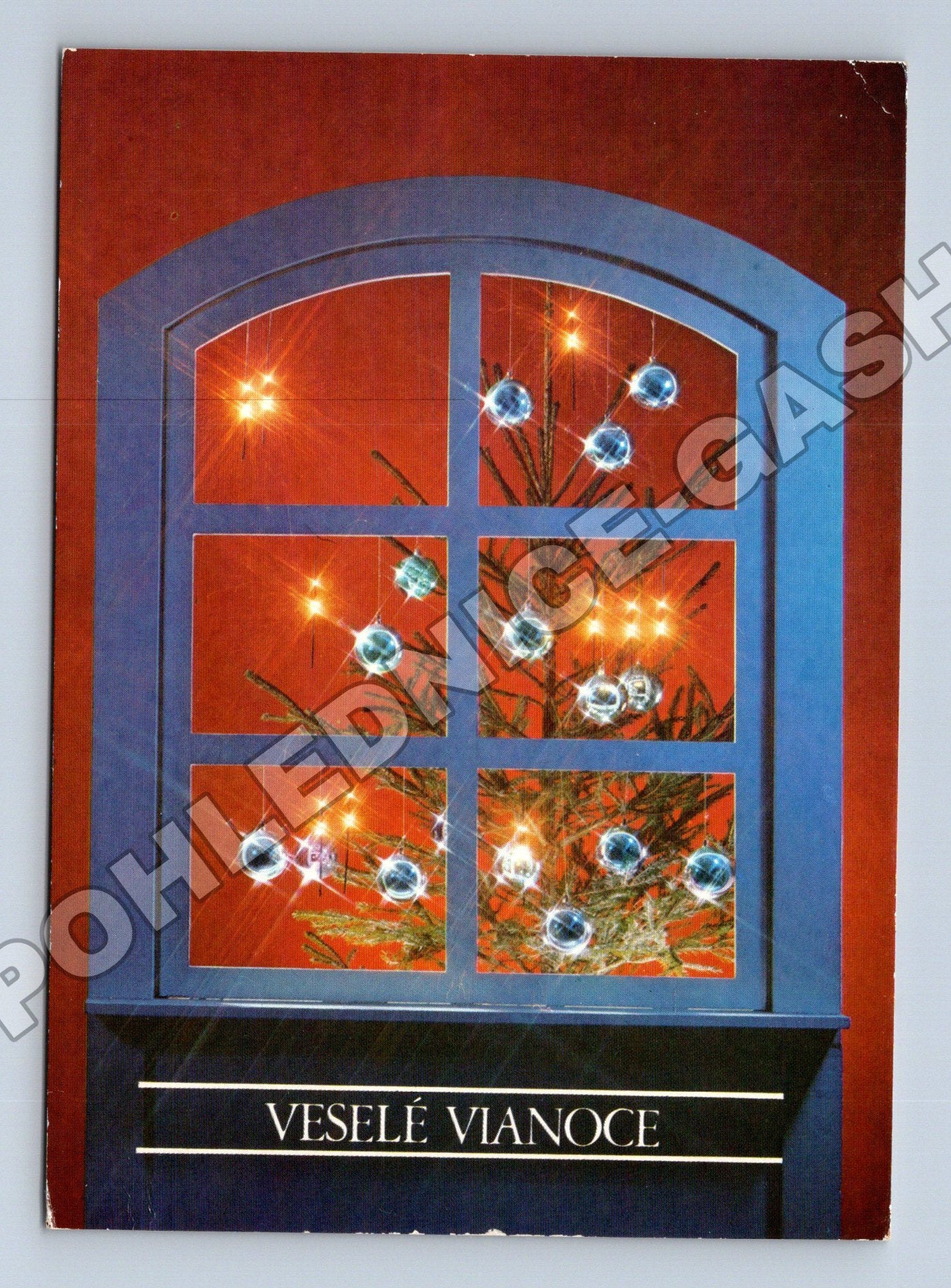 Pohlednice Vánoce motiv okno 1980 (M36413)