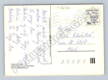 Pohlednice Vánoce motiv okno 1980 (M36413)