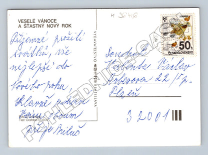 Pohlednice Vánoční motiv svíčka a chvojí 1963 (M36416)