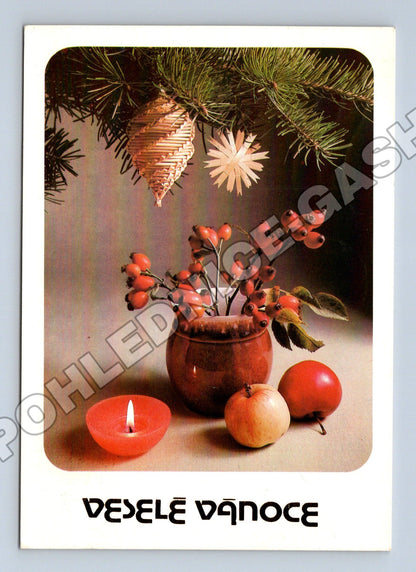 Pohlednice Veselé Vánoce zátiší 1985 (M36433)
