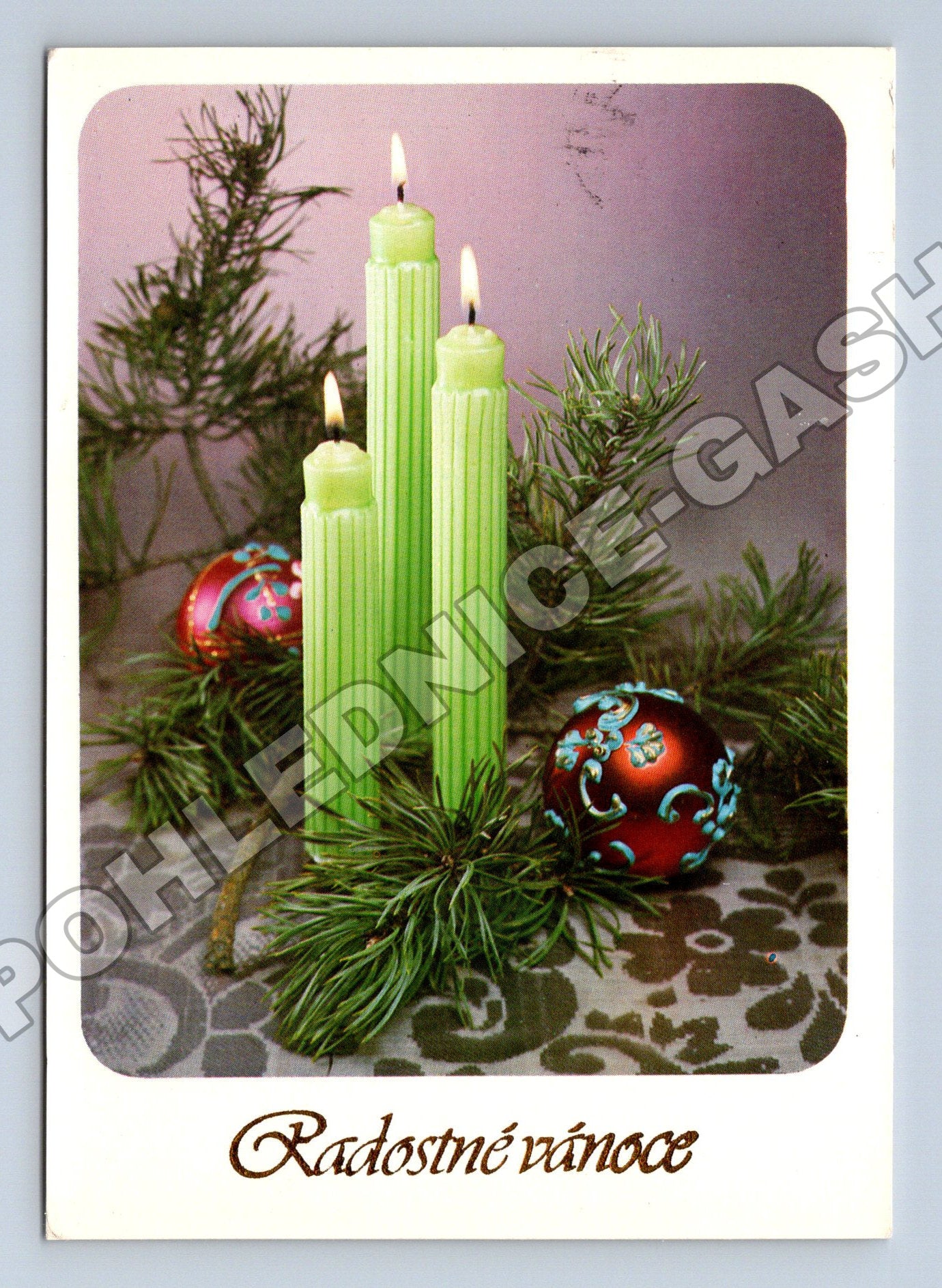 Pohlednice vánoční motiv svíčky a ozdoby 1975 (M36438)