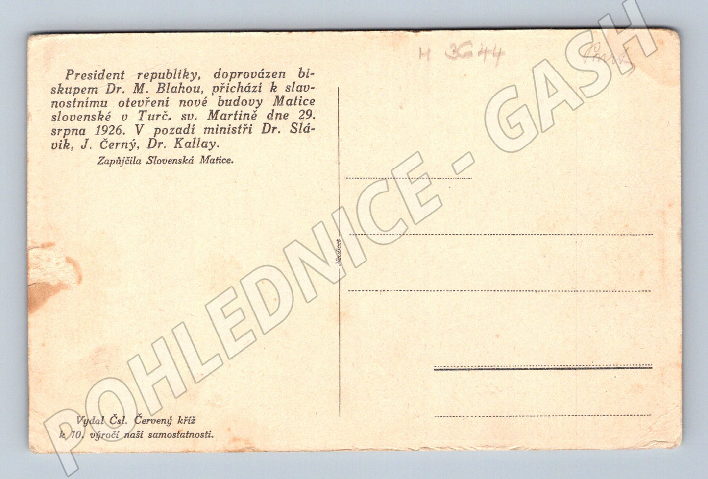 Pohlednice prezident Matice slovenská 1926 (M3644)