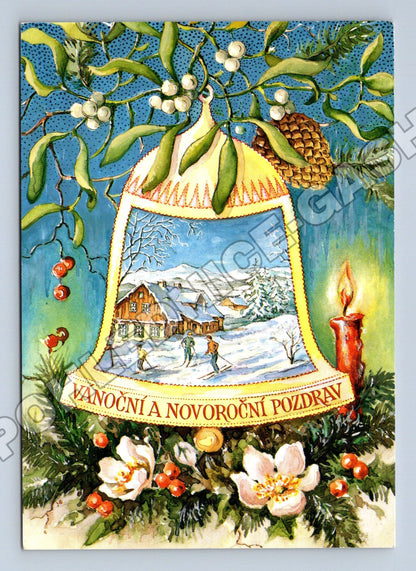 Pohlednice Vánoční a novoroční motiv zimní krajina 1992 (M36444)