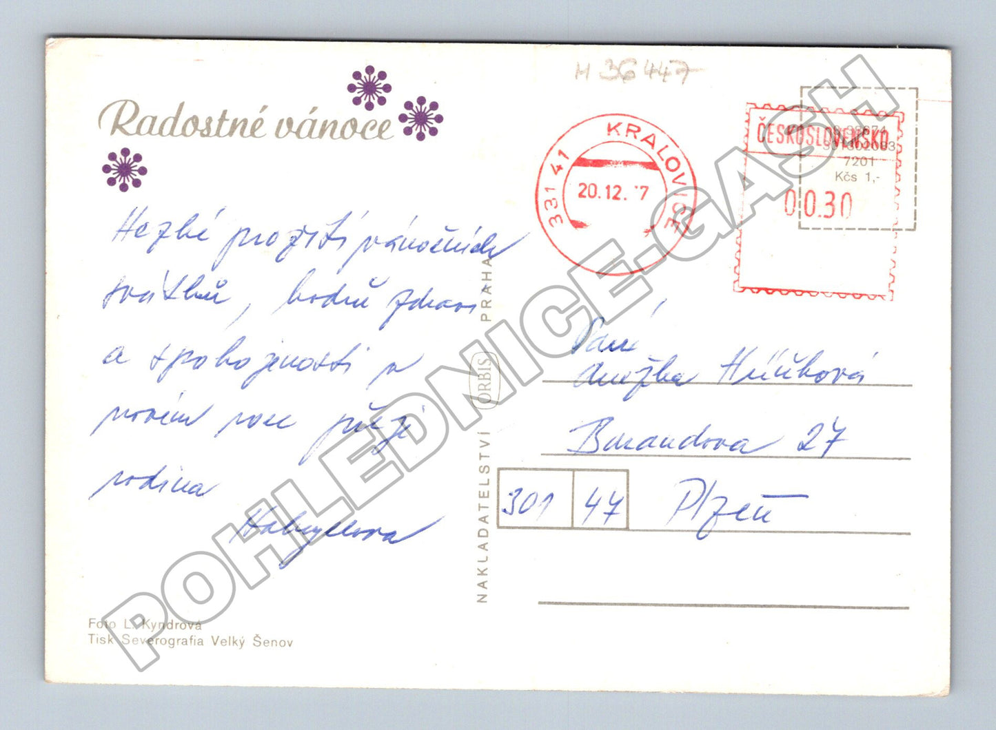 Pohlednice vánoční jehličí svíčka 1970 (M36447)