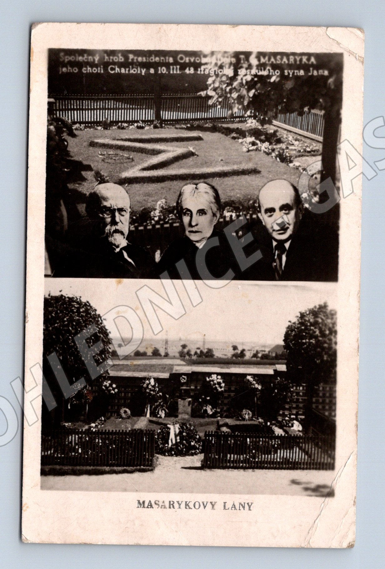 Pohlednice Masarykovy Lány hrob 1949 (M3645)