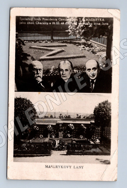 Pohlednice Masarykovy Lány hrob 1949 (M3645)