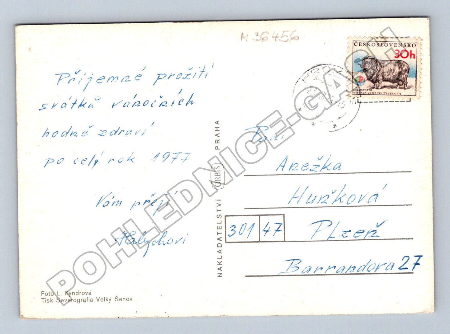 Pohlednice Vánoční motiv stromek cukroví 1977 (M36456)