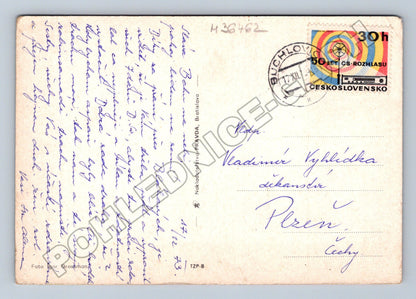 Pohlednice Vánoční motiv svíčka a šišky 1973 (M36462)