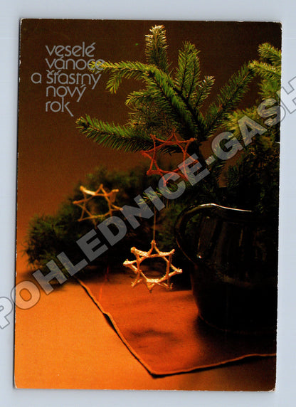 Pohlednice vánoční stromek a ozdoby 1986 (M36464)