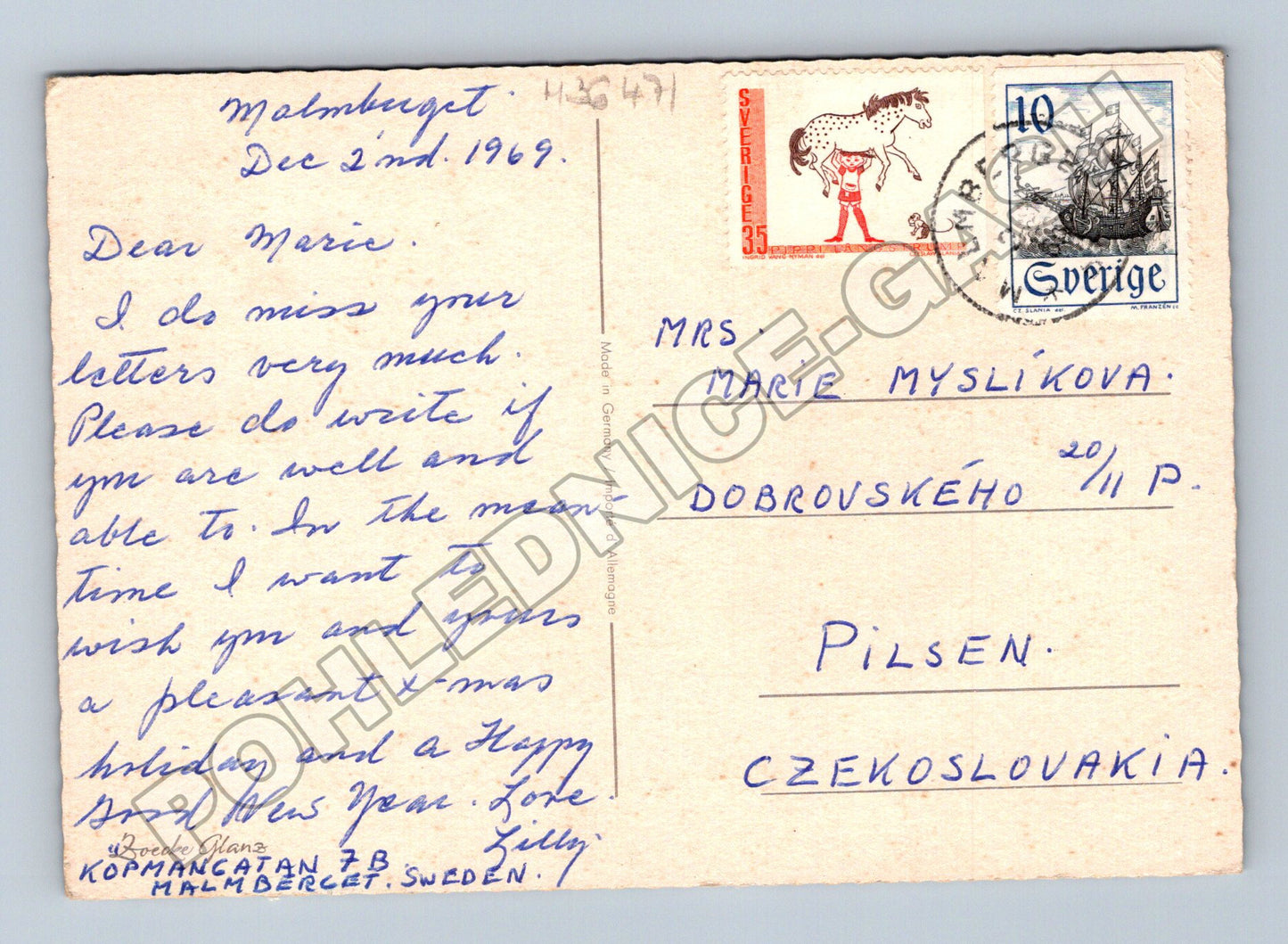 Pohlednice Švédsko Vánoční svíčky 1969 (M36471)