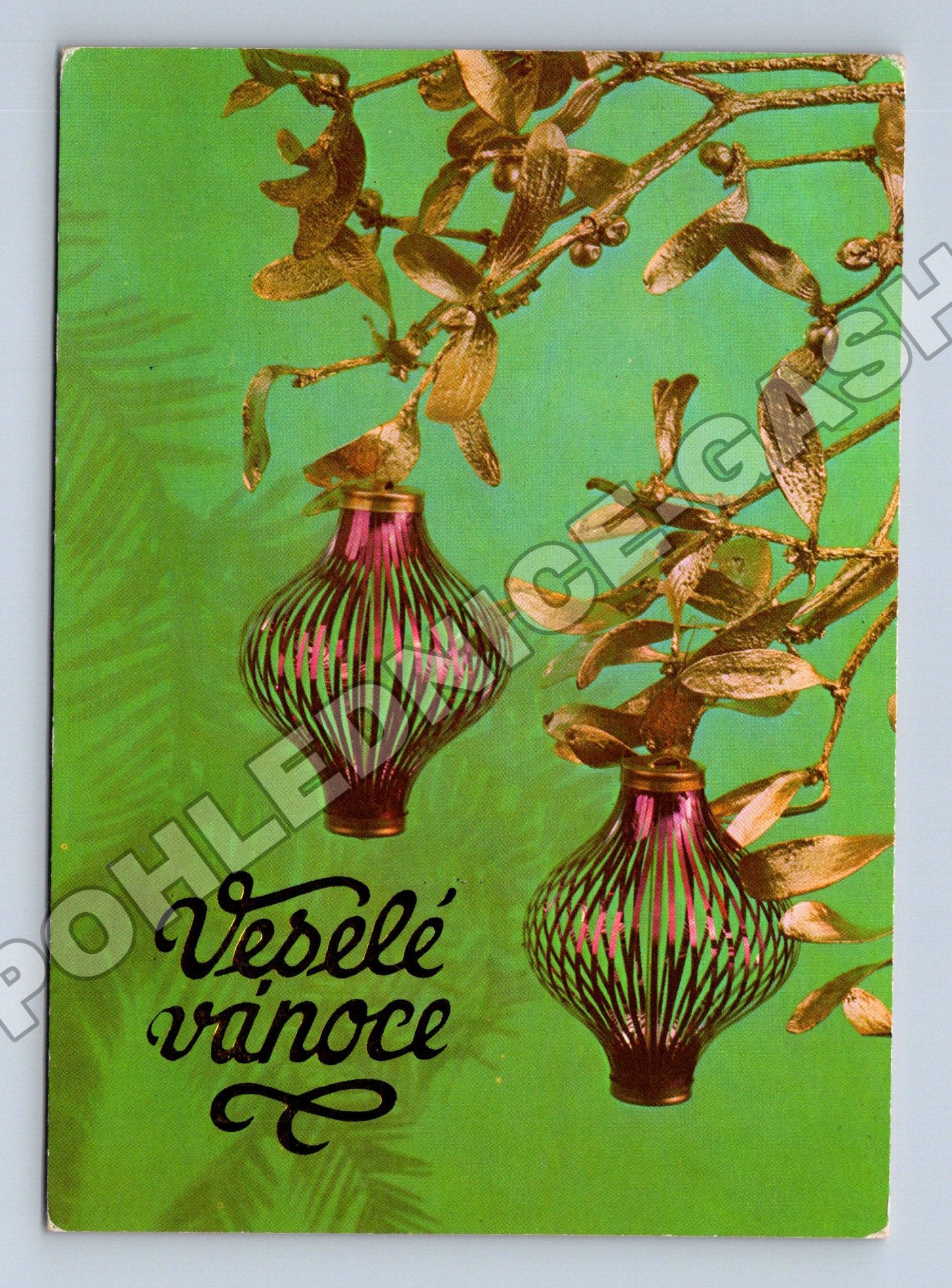 Pohlednice Veselé vánoce, jmelí a ozdoby (M36478)