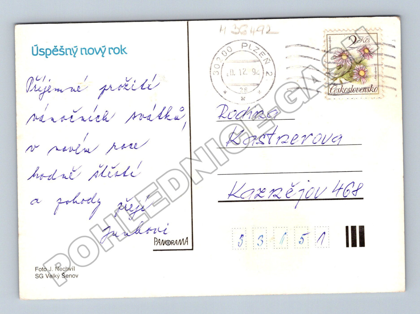 Pohlednice Úspěšný nový rok sklenice svíčka 1992 (M36492)