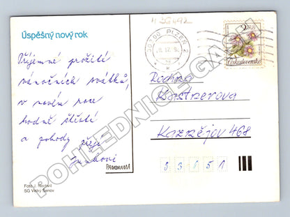 Pohlednice Úspěšný nový rok sklenice svíčka 1992 (M36492)