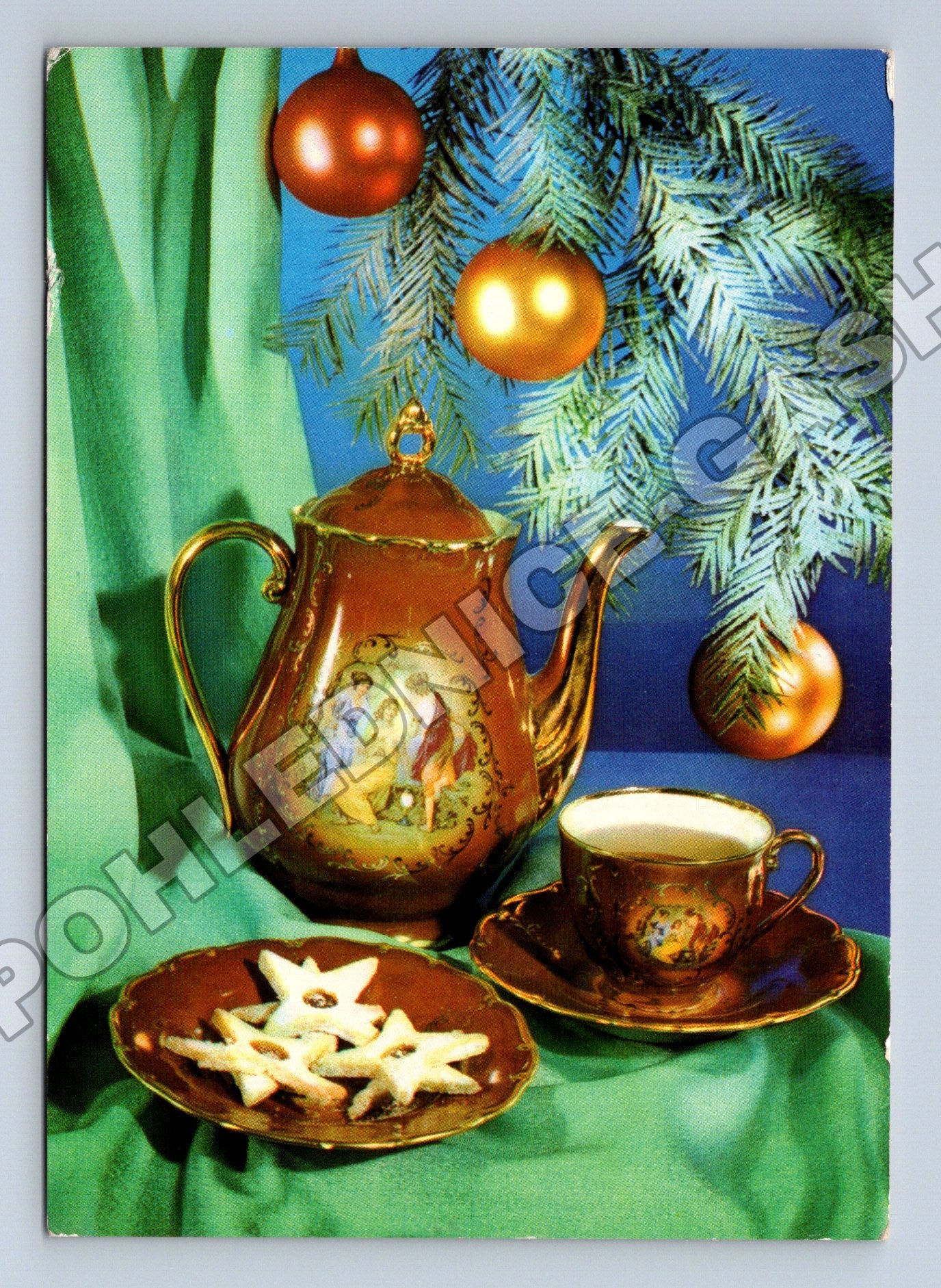 Pohlednice Vánoční zátiší porcelán 1962 (M36493)