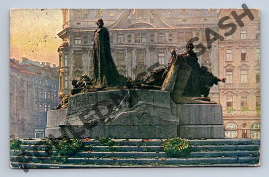 Pohlednice Praha Husův pomník s poštovním razítkem (M365)