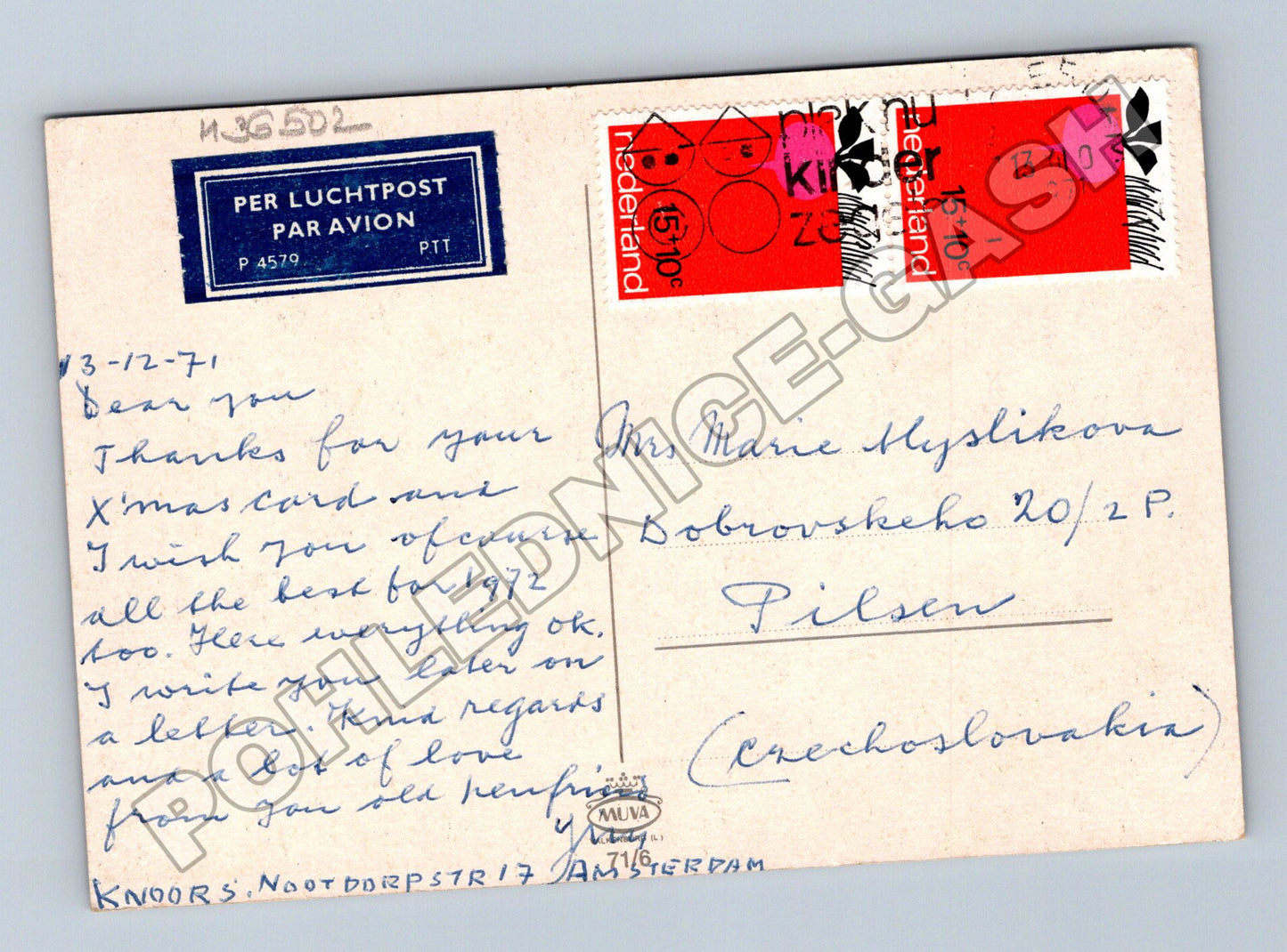 Pohlednice Holandsko Vánoční a Novoroční 1971 (M36502)