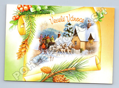 Pohlednice Vánoční motiv kočár se spřežením 1979 (M36512)