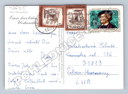 Pohlednice Rakousko Vánoční svíčka a anděl 1986 (M36515)