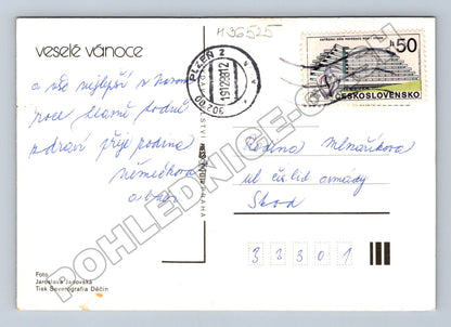 Pohlednice Vánoční motiv s hodinkami a vínem 1988 (M36525)