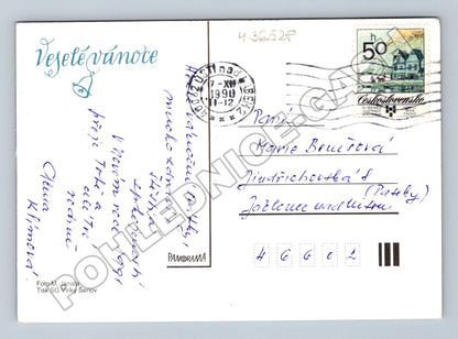 Pohlednice Vánoční zátiší svíčka ovoce 1990 (M36528)