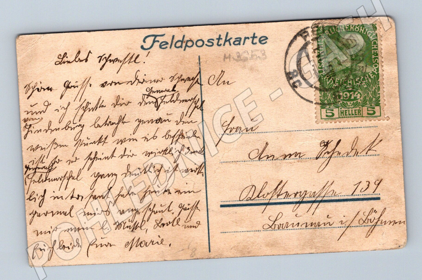 Pohlednice Hindenburg 1914 polní pošta (M3653)