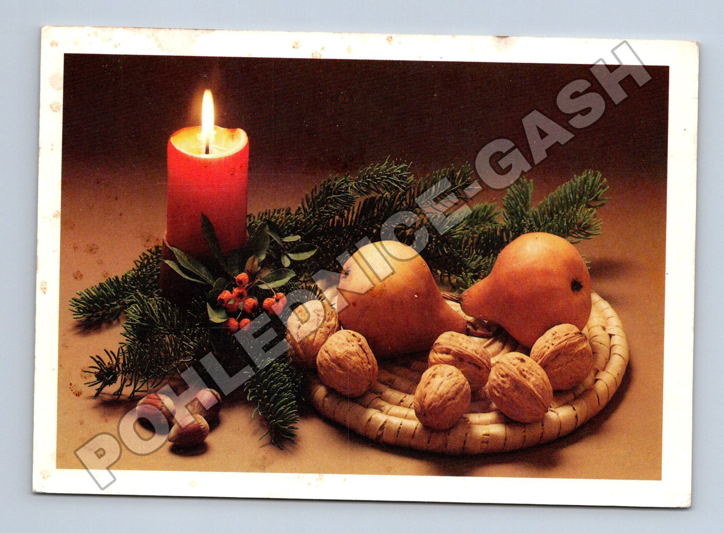 Pohlednice Vánoční zátiší s ovocem a svíčkou 1987 (M36540)